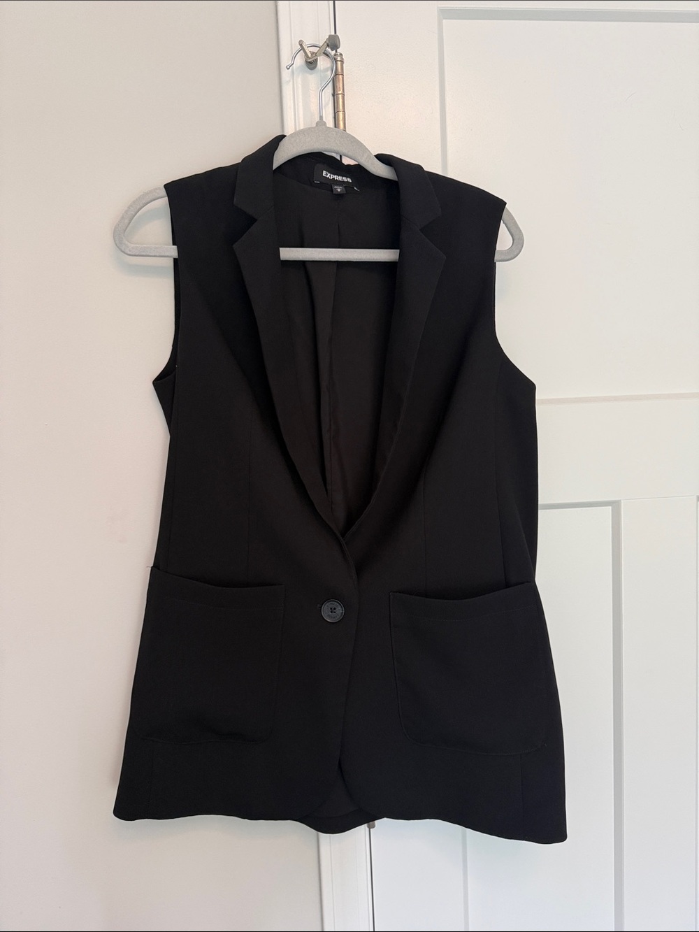 Express Black Sleeveless Blazer Vest with Patch Pockets